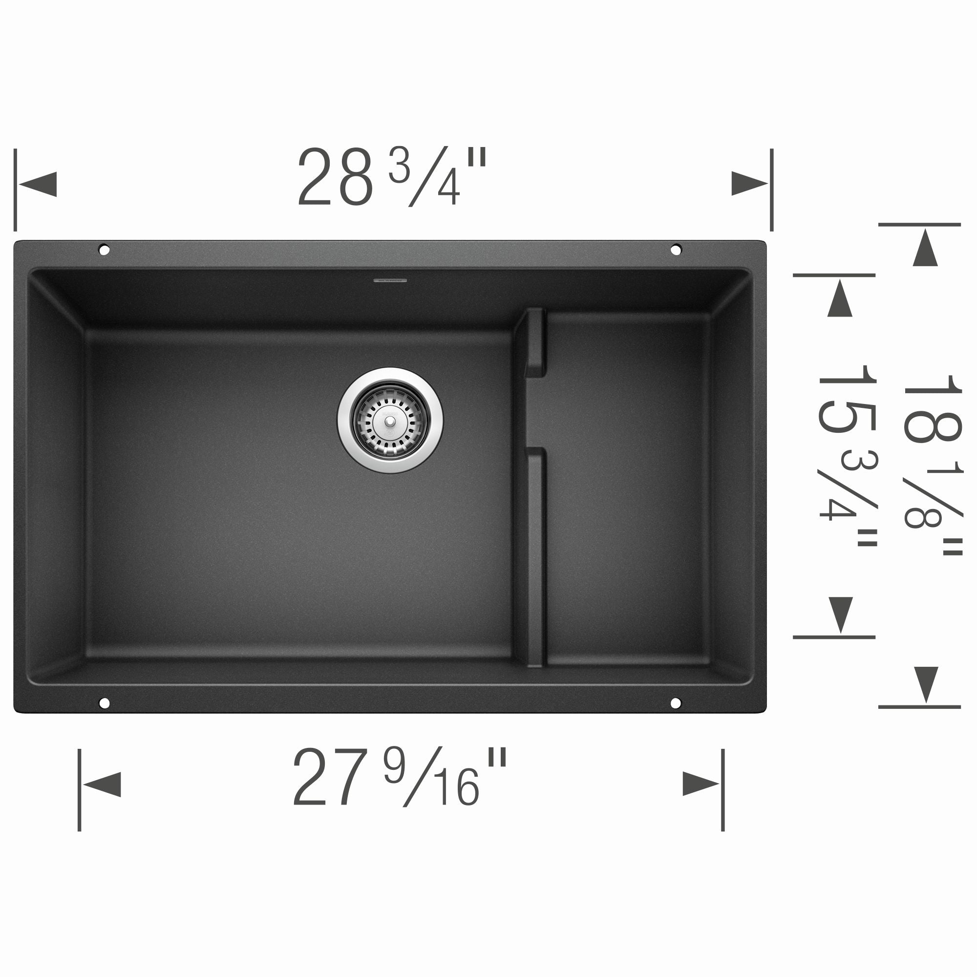 Blanco Precis 29" Undermount Granite Composite Kitchen Sink with Accessories, Silgranit, Anthracite, 519450