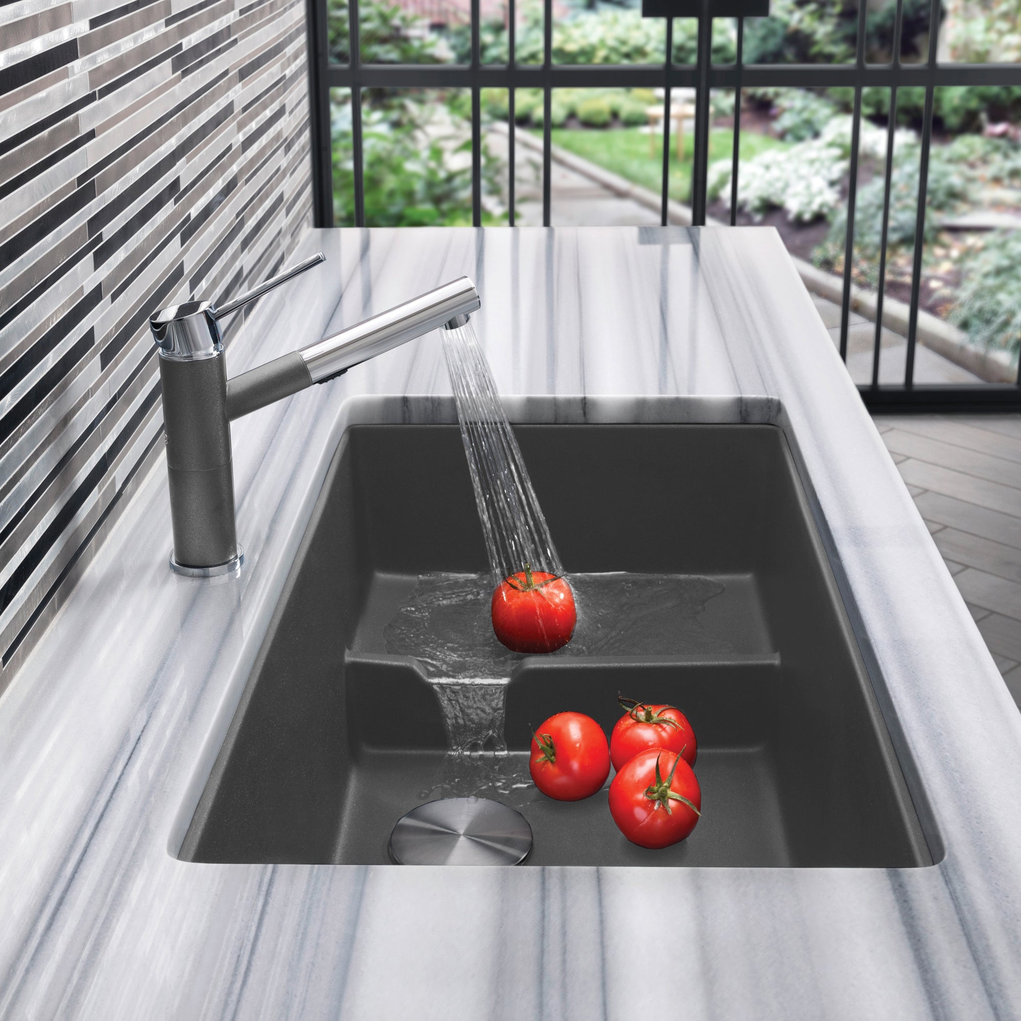 Blanco Precis 29" Undermount Granite Composite Kitchen Sink with Accessories, Silgranit, Cinder, 519451