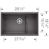 Blanco Precis 29" Undermount Granite Composite Kitchen Sink with Accessories, Silgranit, Cinder, 519451