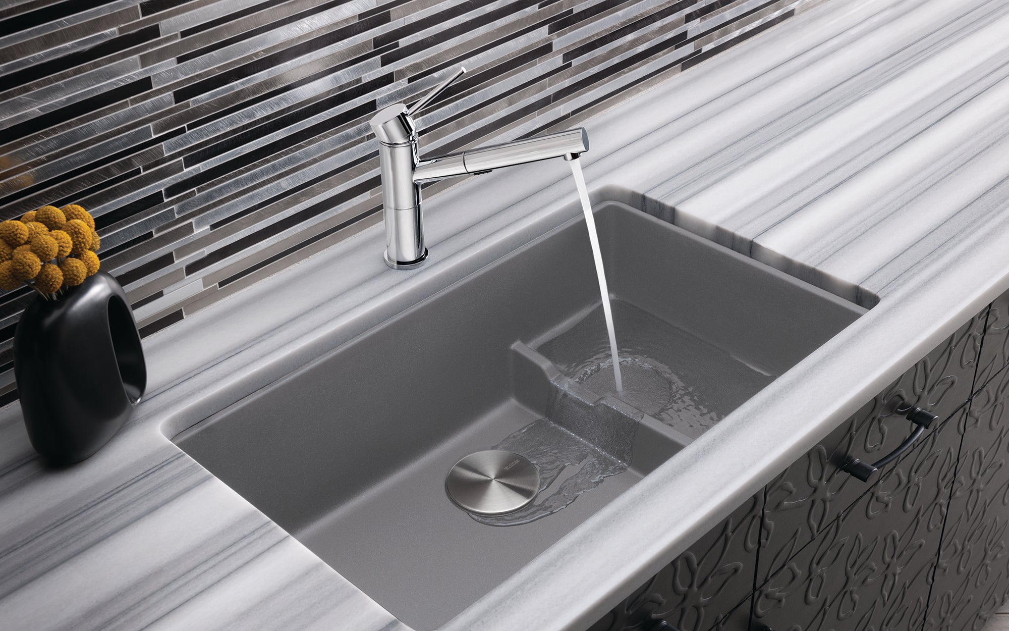 Blanco Precis 29" Undermount Granite Composite Kitchen Sink with Accessories, Silgranit, Metallic Gray, 519452