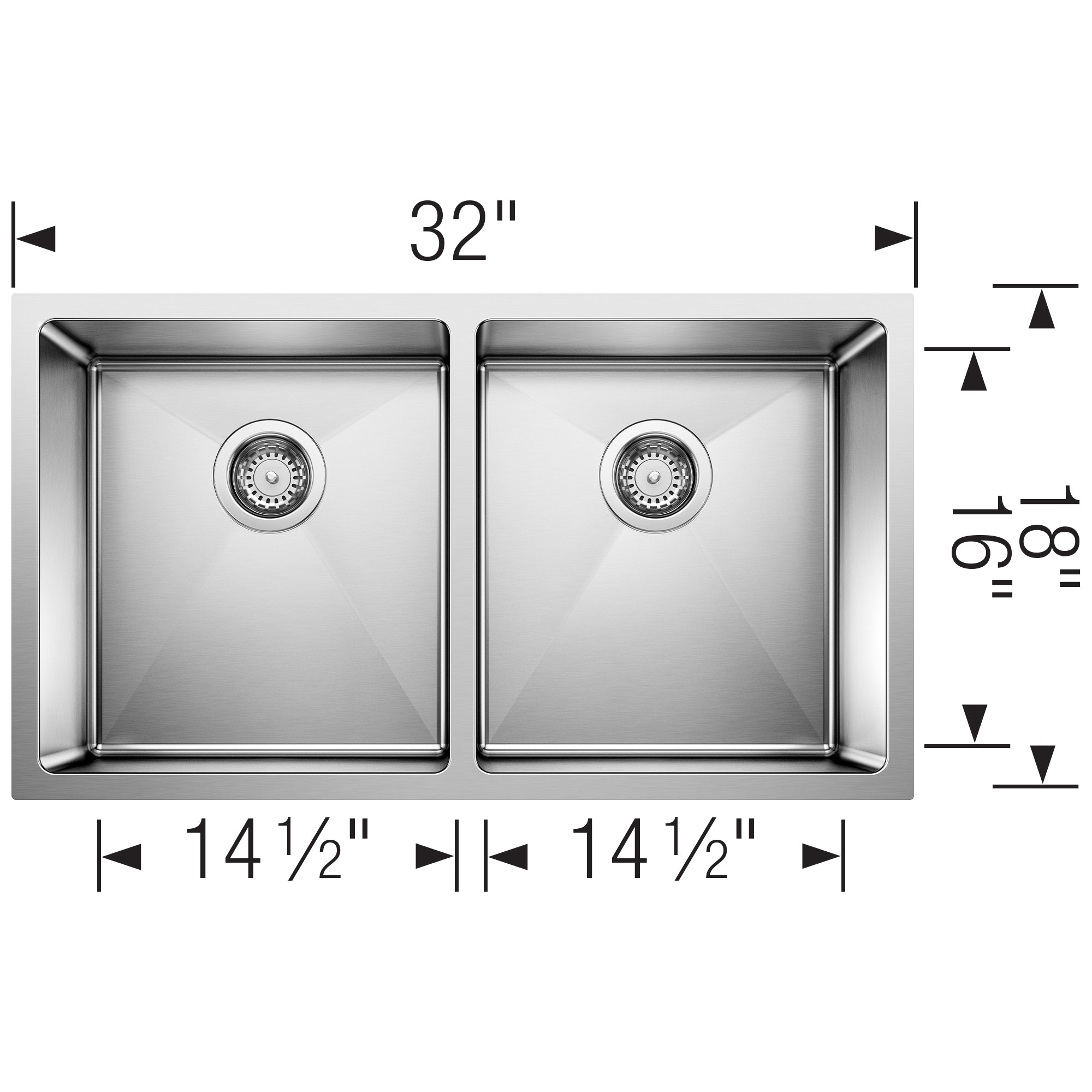 Blanco Quatrus 32" Undermount Stainless Steel Kitchen Sink, 50/50 Double Bowl, 18 Gauge, 519549