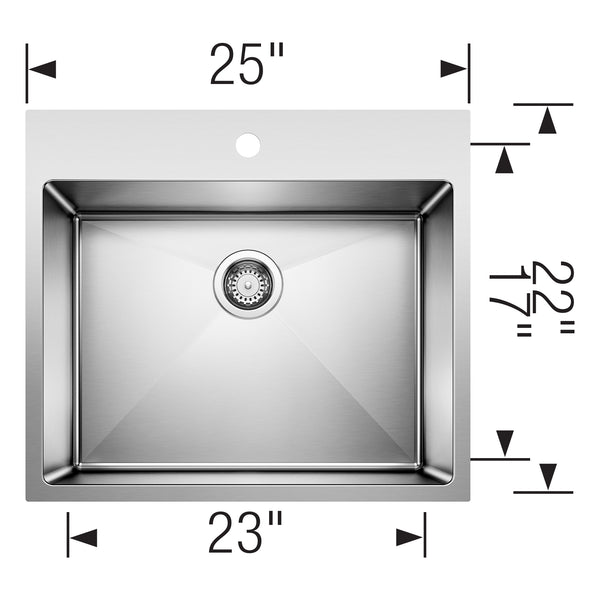 Blanco Quatrus 25" Dual Mount Stainless Steel Laundry Sink, 18 Gauge, 522136