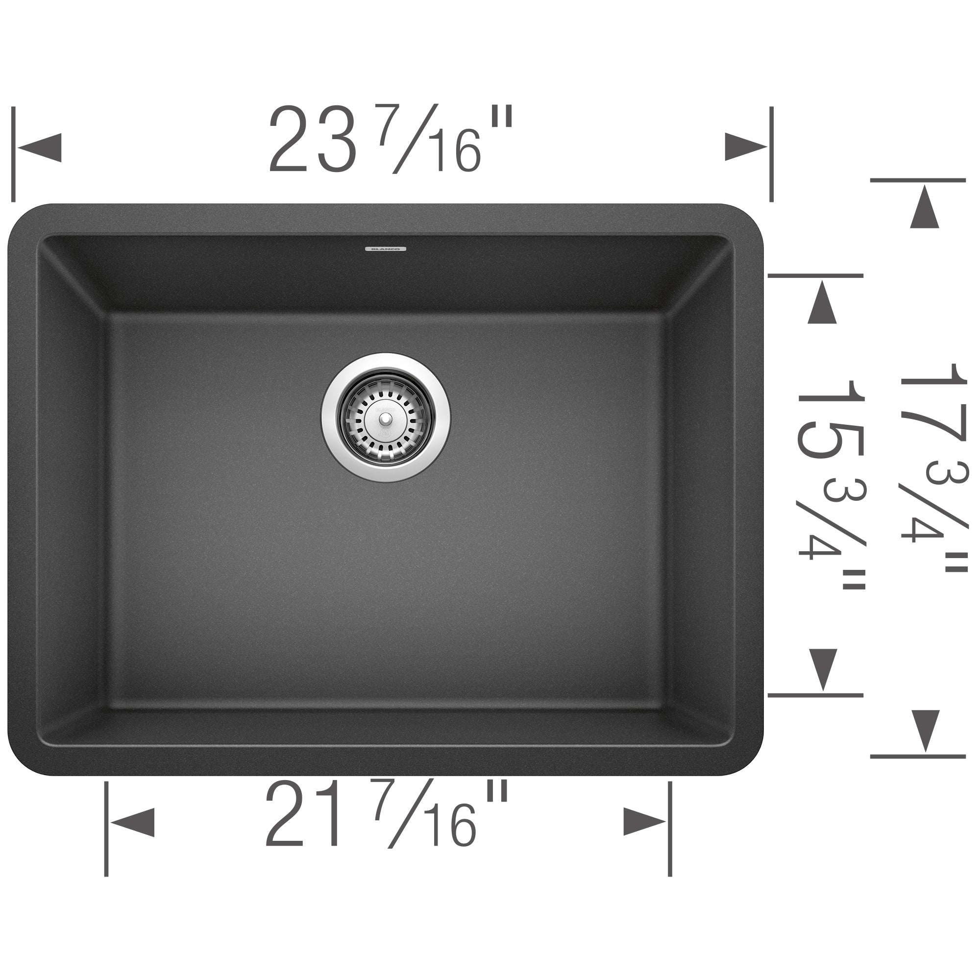 Blanco Precis 23" Undermount Granite Composite Kitchen Sink, Silgranit, Anthracite, 522258