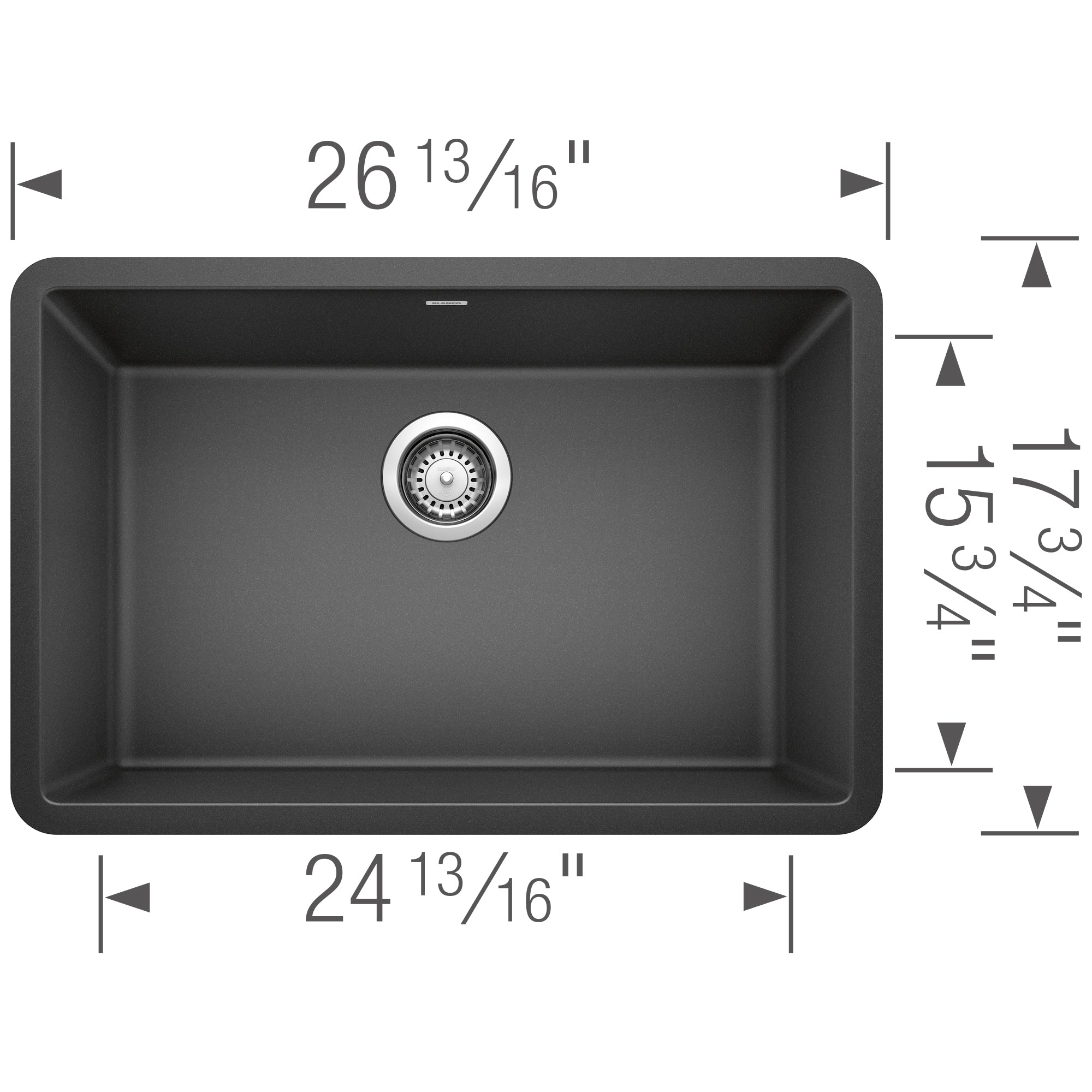 Blanco Precis 27" Undermount Granite Composite Kitchen Sink, Silgranit, Anthracite, 522259