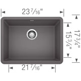 Blanco Precis 23" Undermount Granite Composite Kitchen Sink, Silgranit, Cinder, 522412