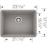 Blanco Precis 23" Undermount Granite Composite Kitchen Sink, Silgranit, Metallic Gray, 522413