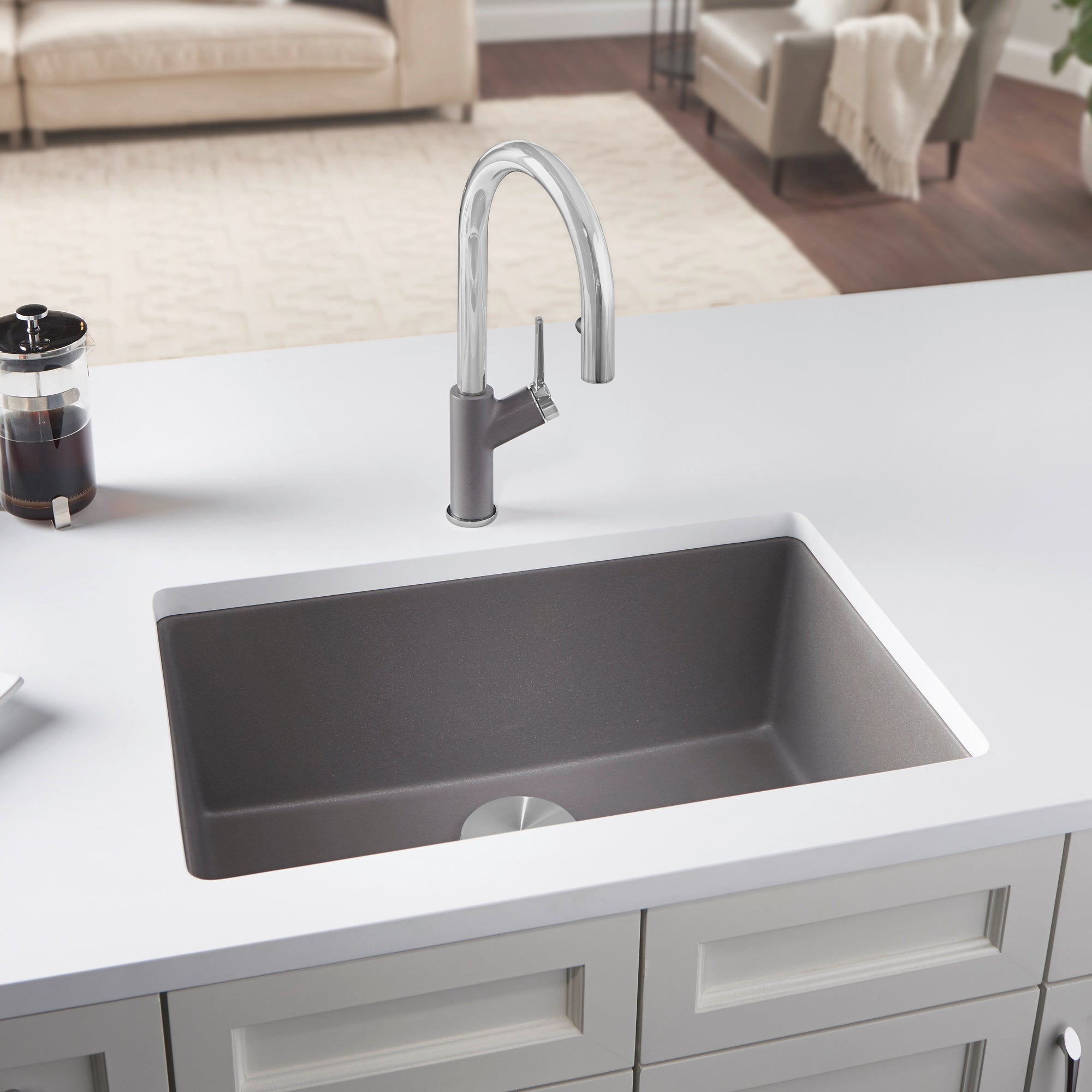 Blanco Precis 27" Undermount Granite Composite Kitchen Sink, Silgranit, Metallic Gray, 522428