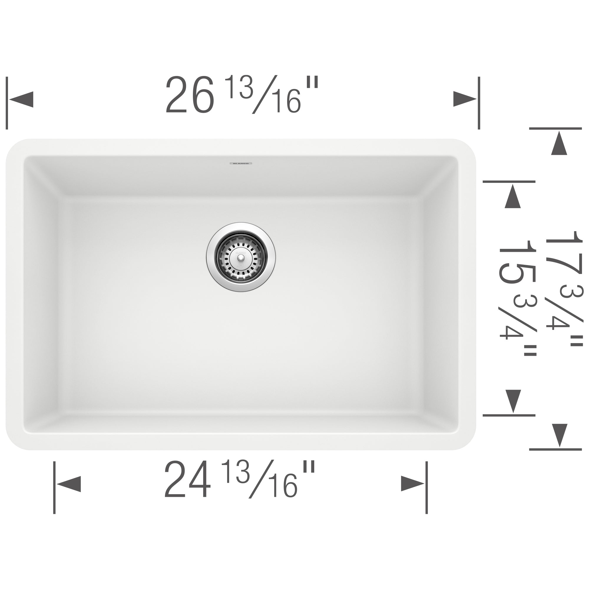 Blanco Precis 27" Undermount Granite Composite Kitchen Sink, Silgranit, White, 522429