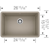 Blanco Precis 27" Undermount Granite Composite Kitchen Sink, Silgranit, Truffle, 522432