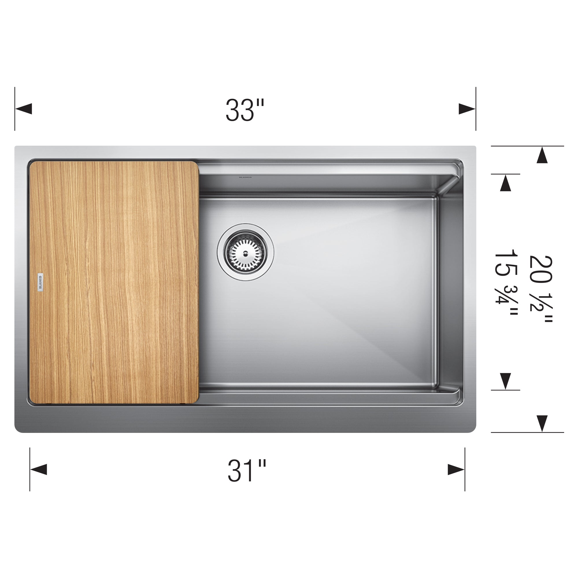 Blanco Quatrus 33" Stainless Steel Workstation Farmhouse Sink with Accessories, 18 Gauge, Satin Polish, 525243