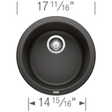 Blanco Rondo 18" Round Granite Composite Bar/Prep Sink, Silgranit, Coal Black, 525960