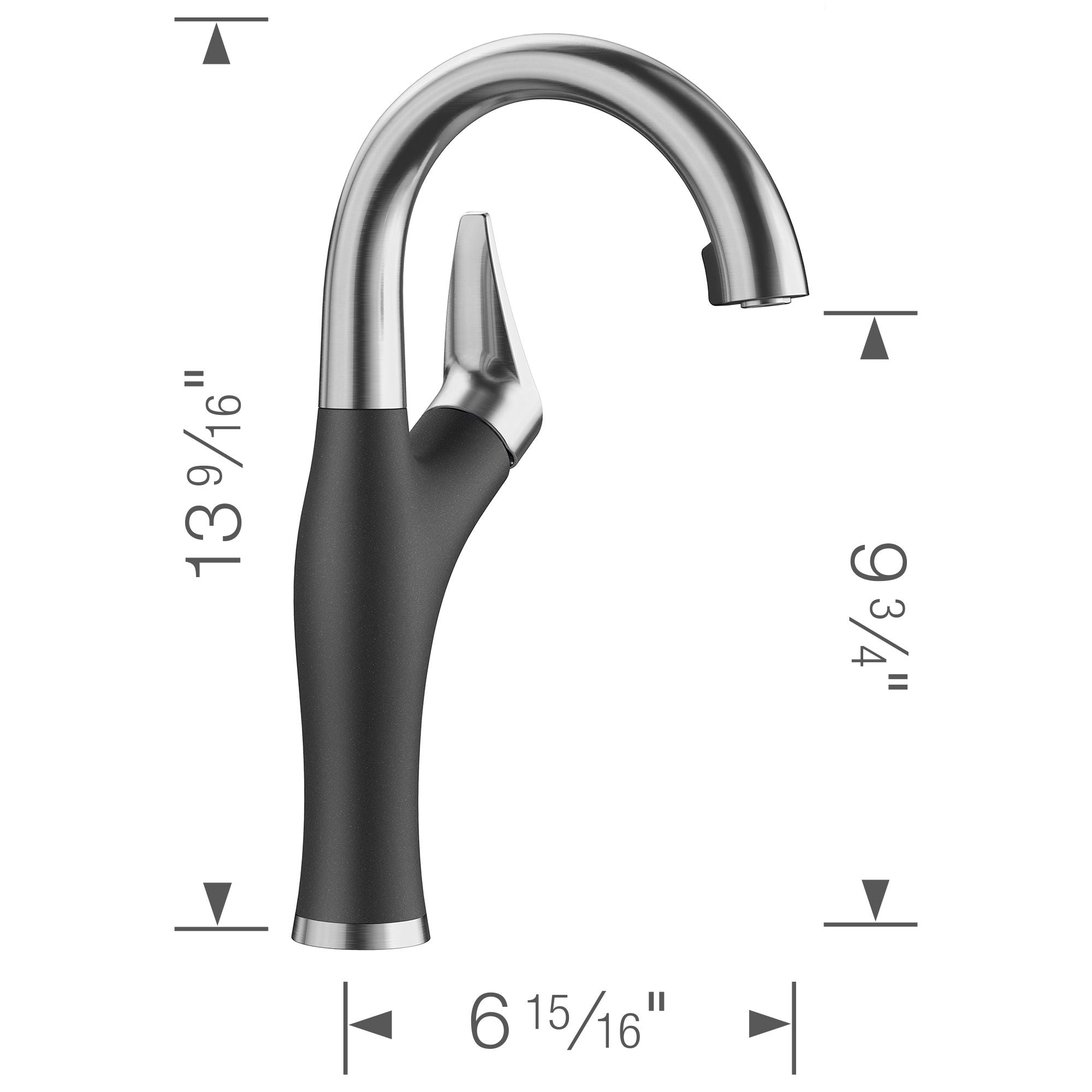 Blanco Artona 1.5 GPM Brass Bar Faucet, Pull-Down, Anthracite/Stainless, 526378