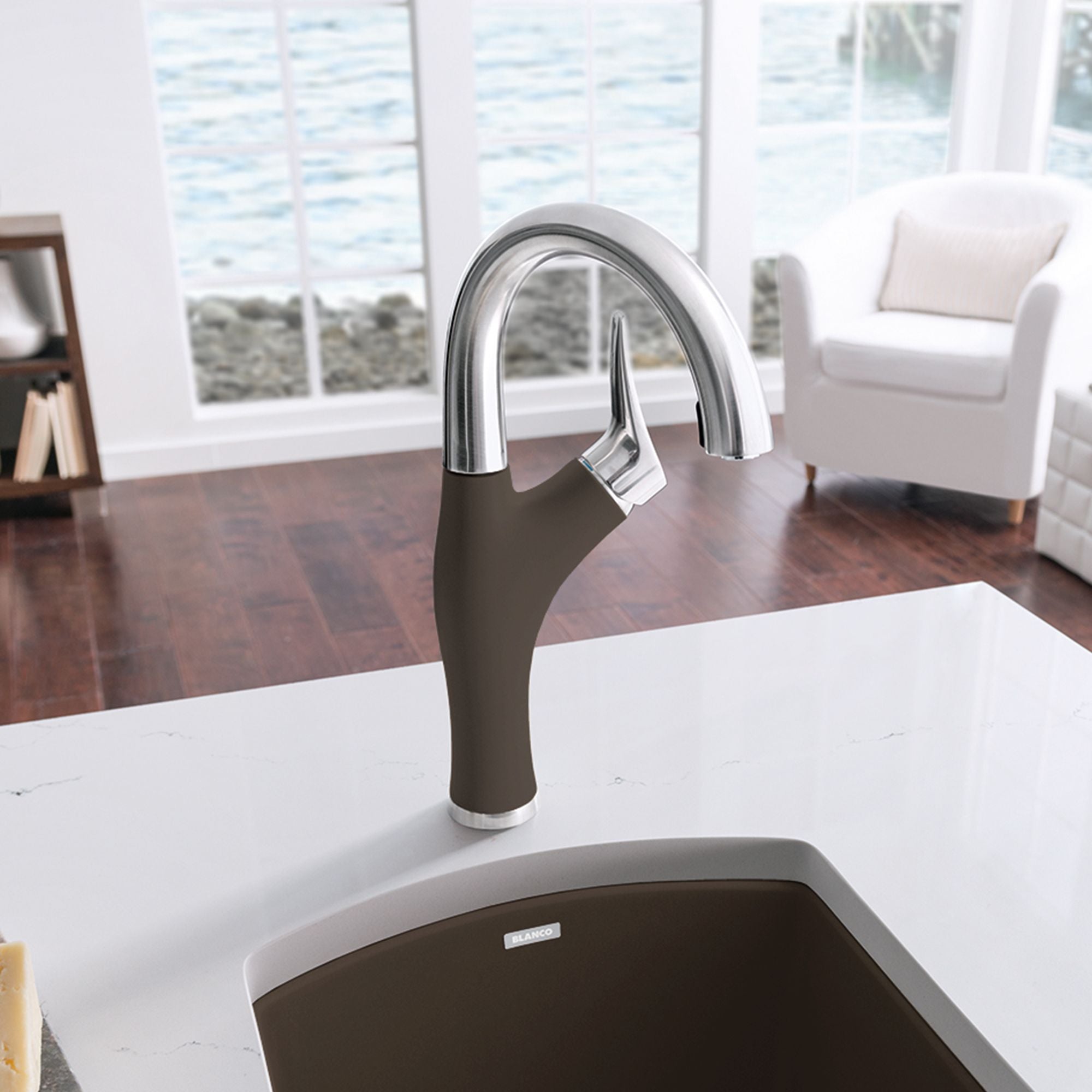 Blanco Artona 1.5 GPM Brass Bar Faucet, Pull-Down, Cafe/Stainless, 526380