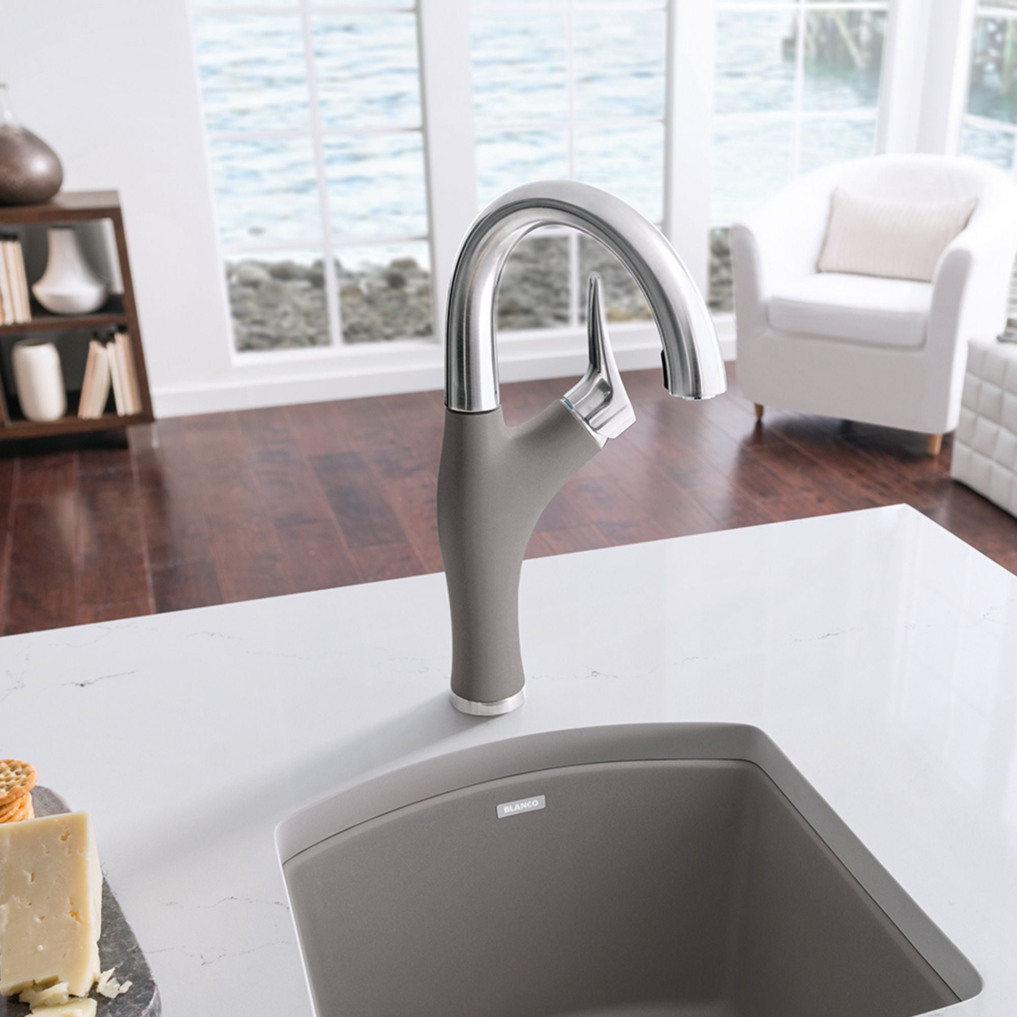 Blanco Artona 1.5 GPM Brass Bar Faucet, Pull-Down, Truffle/Stainless, 526385