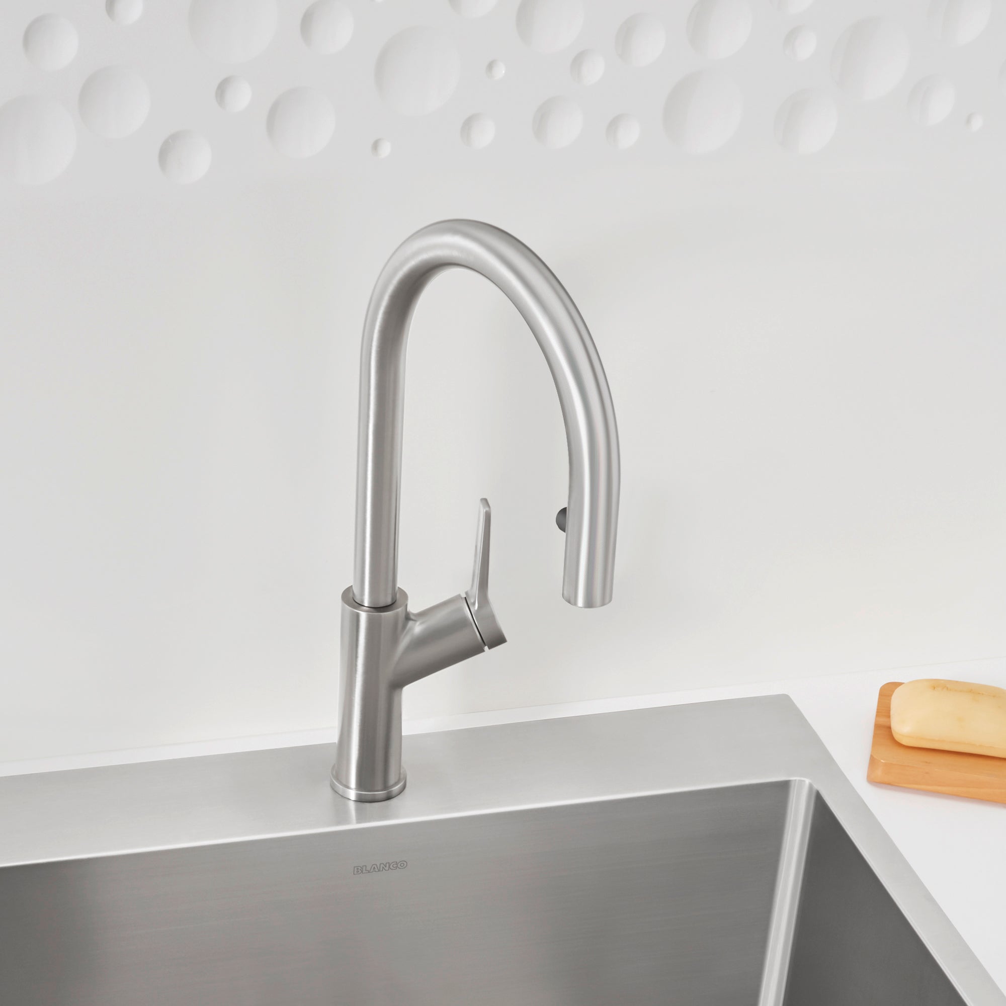 Blanco Urbena 1.5 GPM Brass Kitchen Faucet, Pull-Down, Classic Steel, 526389