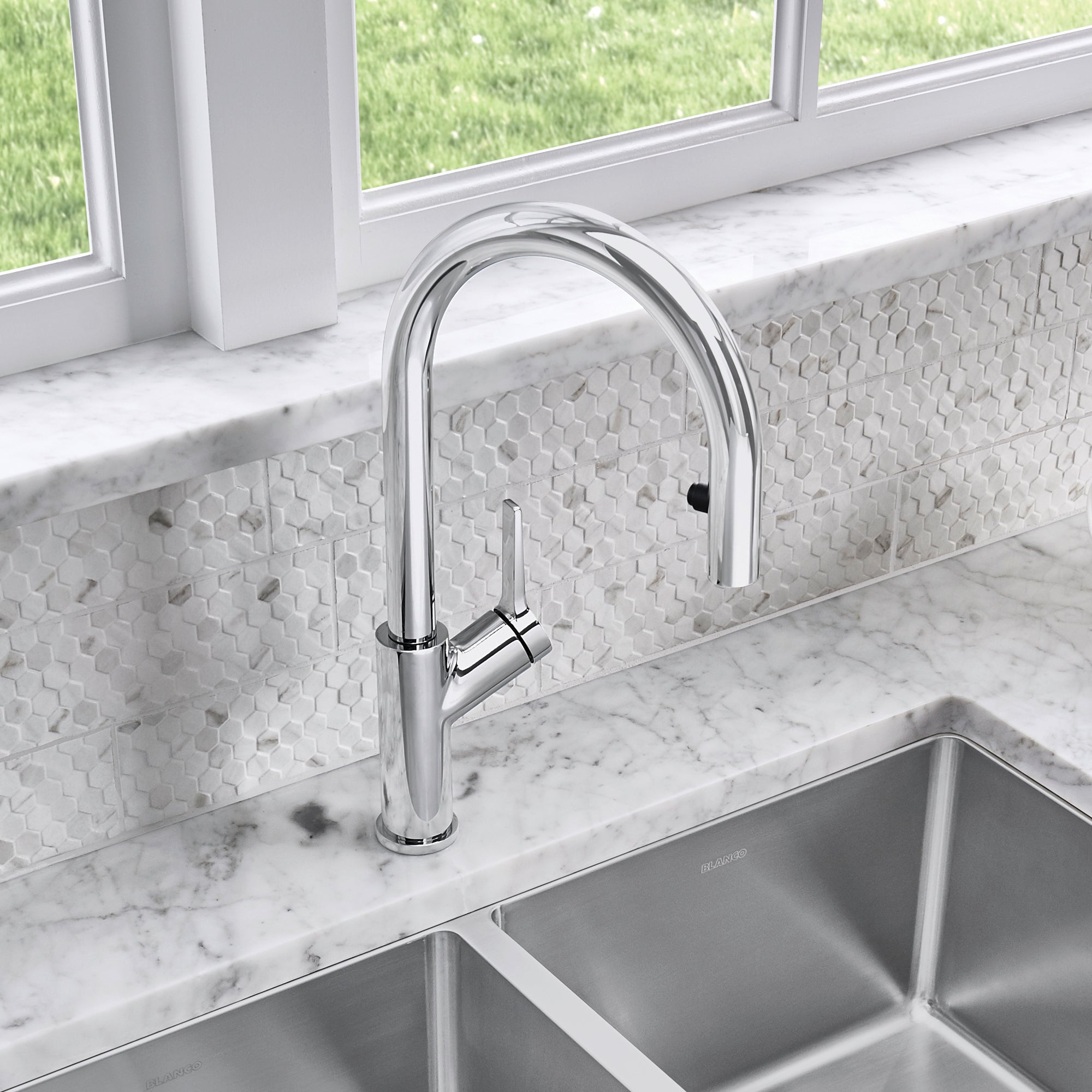 Blanco Urbena 1.5 GPM Brass Kitchen Faucet, Pull-Down, Polished Chrome, 526390