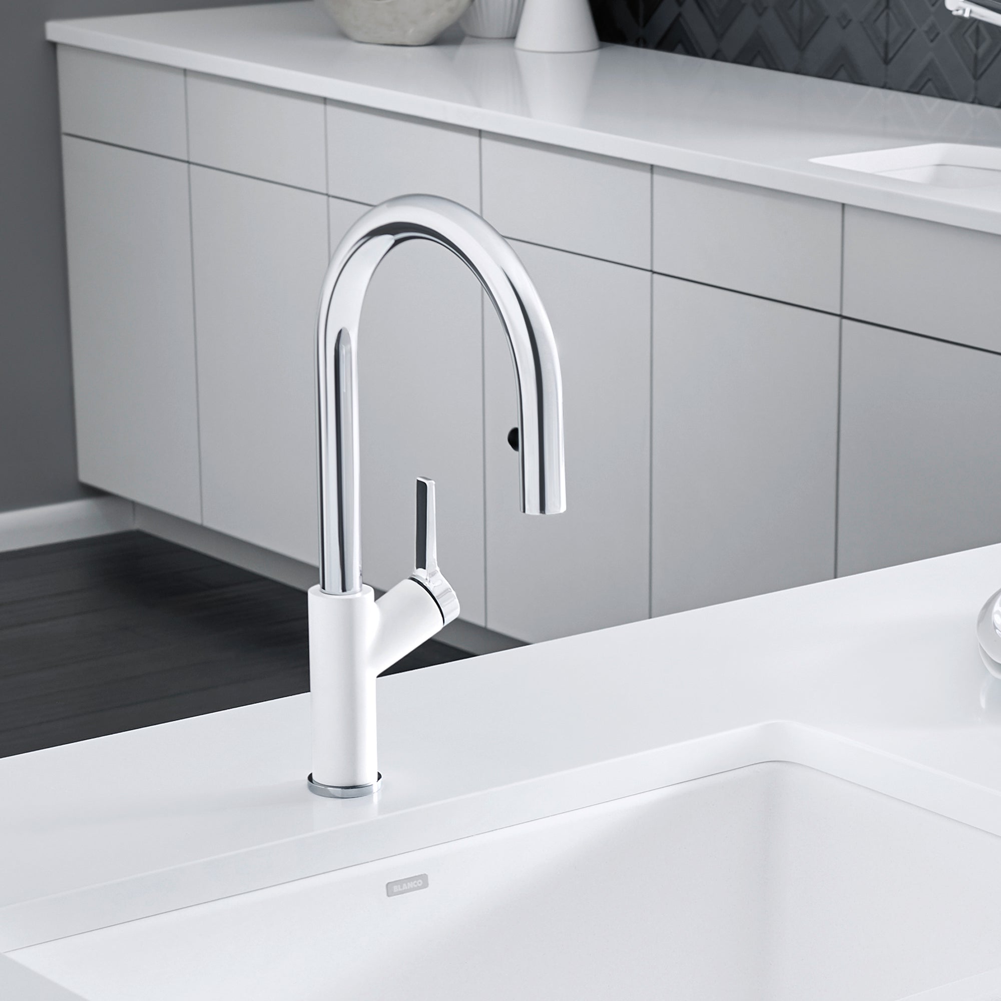 Blanco Urbena 1.5 GPM Brass Kitchen Faucet, Pull-Down, White/Chrome, 526391