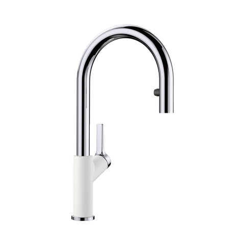 Blanco Urbena 1.5 GPM Brass Kitchen Faucet, Pull-Down, White/Chrome, 526391