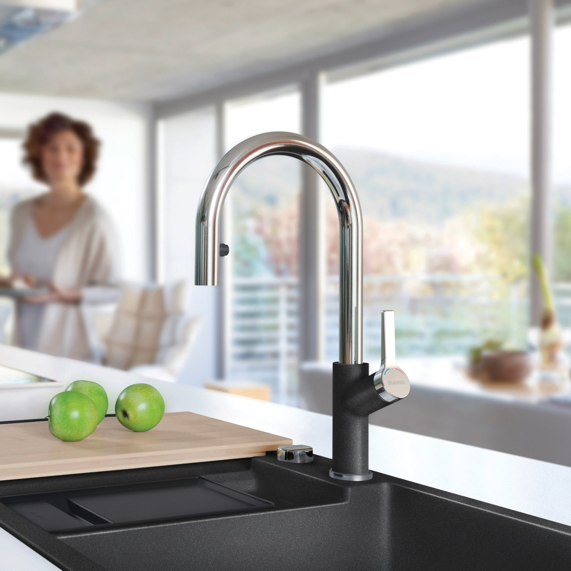 Blanco Urbena 1.5 GPM Brass Kitchen Faucet, Pull-Down, Anthracite/Chrome, 526392