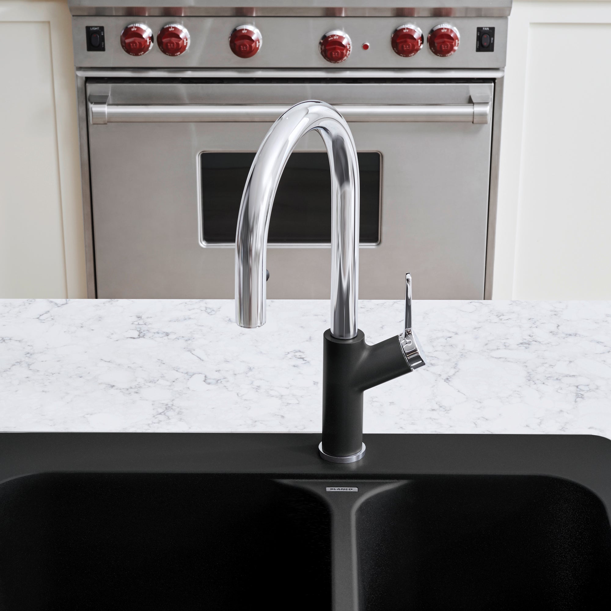 Blanco Urbena 1.5 GPM Brass Kitchen Faucet, Pull-Down, Anthracite/Chrome, 526392