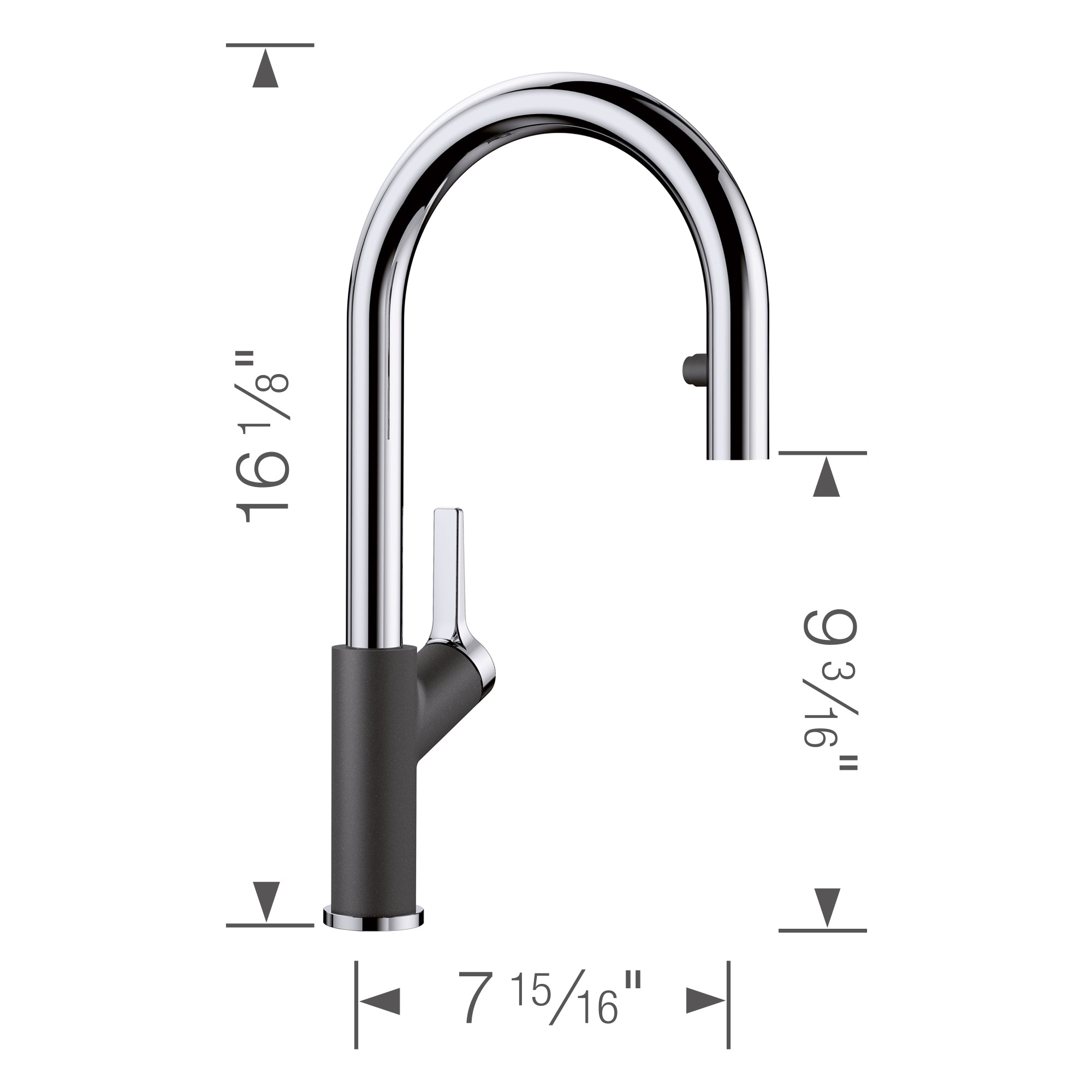 Blanco Urbena 1.5 GPM Brass Kitchen Faucet, Pull-Down, Anthracite/Chrome, 526392