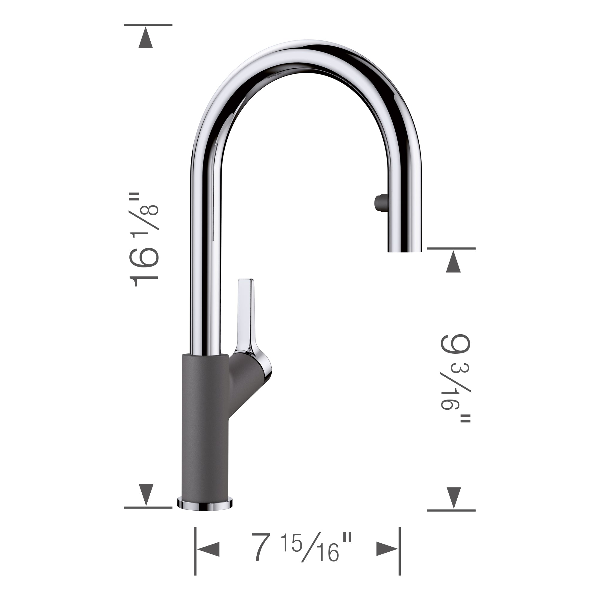 Blanco Urbena 1.5 GPM Brass Kitchen Faucet, Pull-Down, Cinder/Chrome, 526395