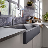 Blanco Vintera 30" Granite Composite Workstation Farmhouse Sink, Silgranit, Cinder, 526539