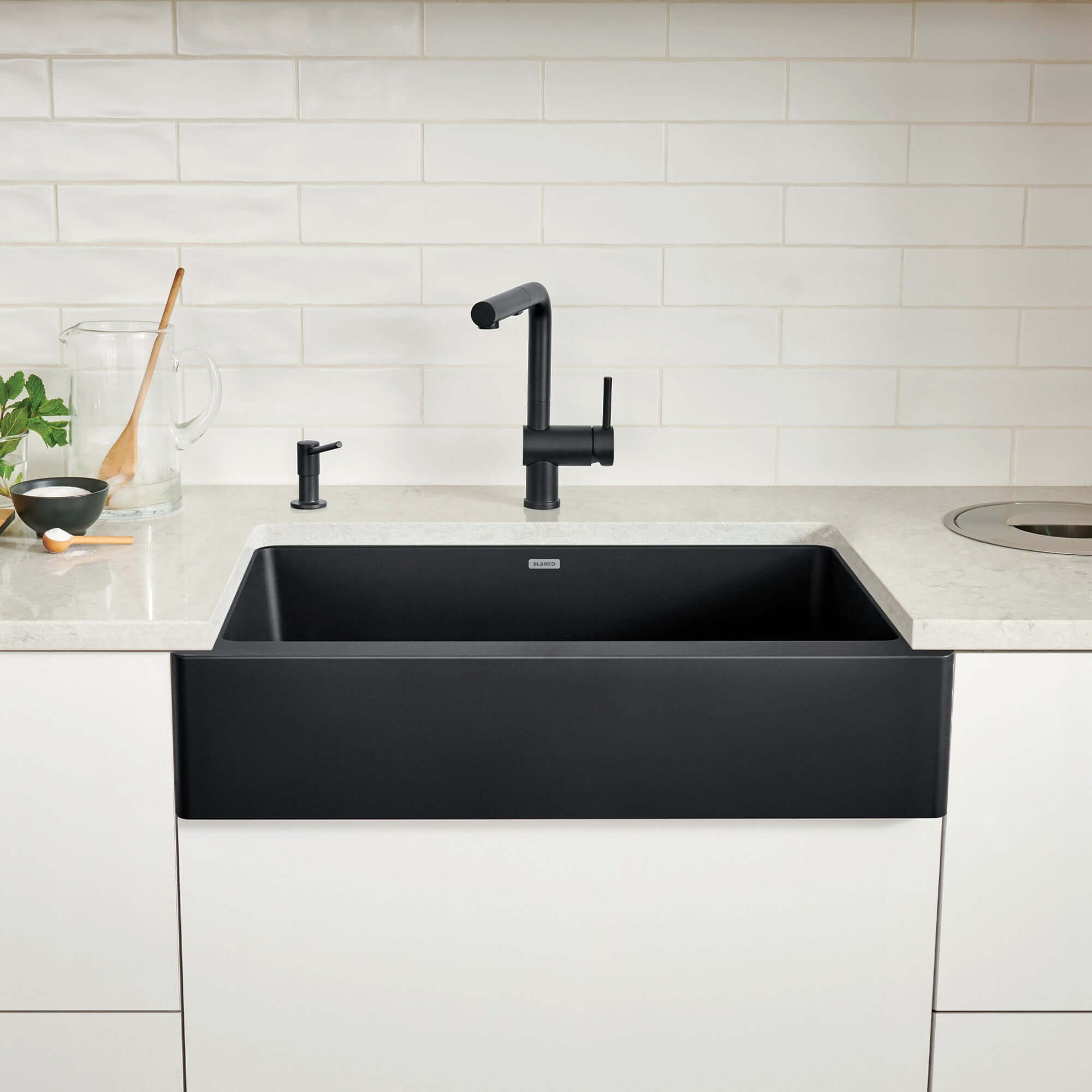 Blanco Vintera 30" Granite Composite Workstation Farmhouse Sink, Silgranit, Coal Black, 526545