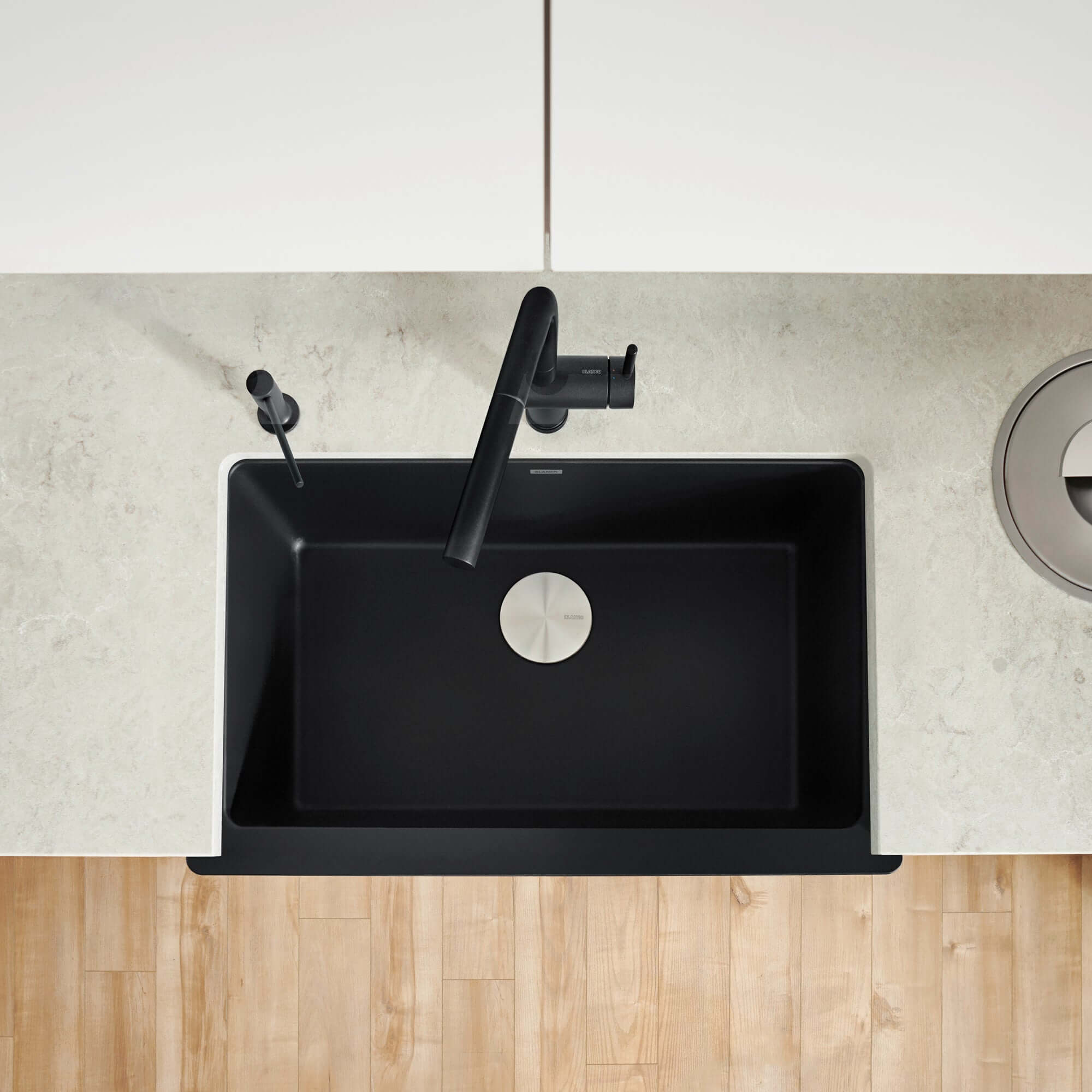 Blanco Vintera 30" Granite Composite Workstation Farmhouse Sink, Silgranit, Coal Black, 526545