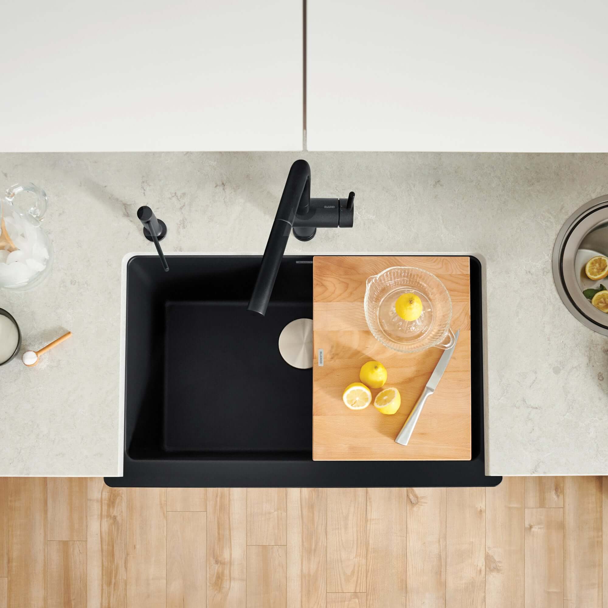 Blanco Vintera 30" Granite Composite Workstation Farmhouse Sink, Silgranit, Coal Black, 526545