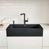 Blanco Vintera 30" Granite Composite Workstation Farmhouse Sink, Silgranit, Coal Black, 526545