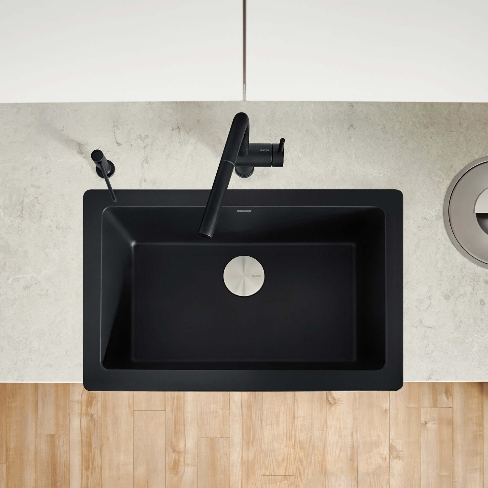 Blanco Vintera 30" Granite Composite Workstation Farmhouse Sink, Silgranit, Coal Black, 526545