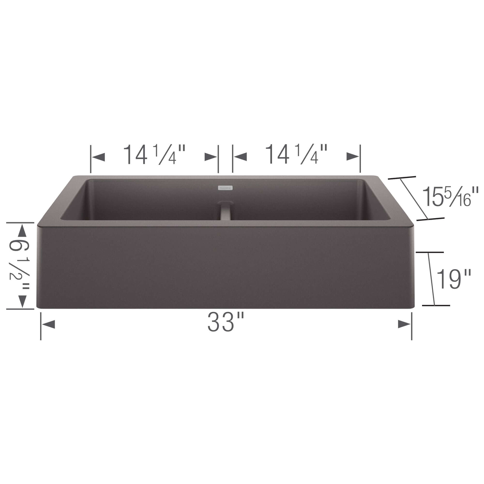 Blanco Vintera 33" Granite Composite Workstation Farmhouse Sink, Silgranit, 50/50 Double Bowl, Cinder, 526548