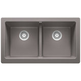Blanco Vintera 33" Granite Composite Workstation Farmhouse Sink, Silgranit, 50/50 Double Bowl, Metallic Gray, 526549
