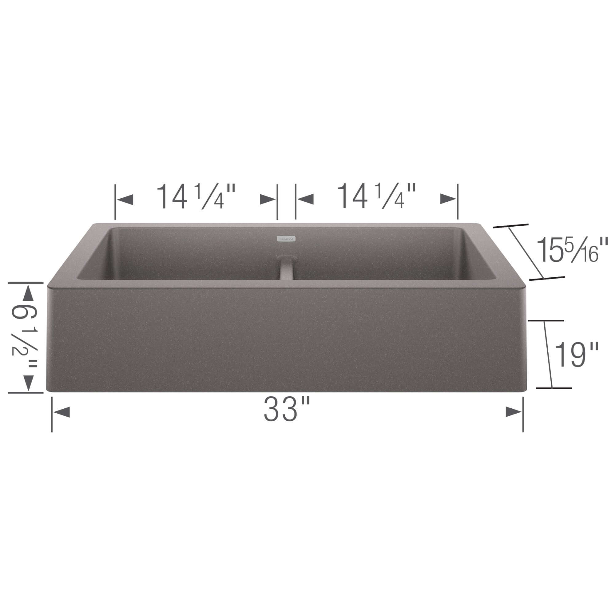 Blanco Vintera 33" Granite Composite Workstation Farmhouse Sink, Silgranit, 50/50 Double Bowl, Metallic Gray, 526549