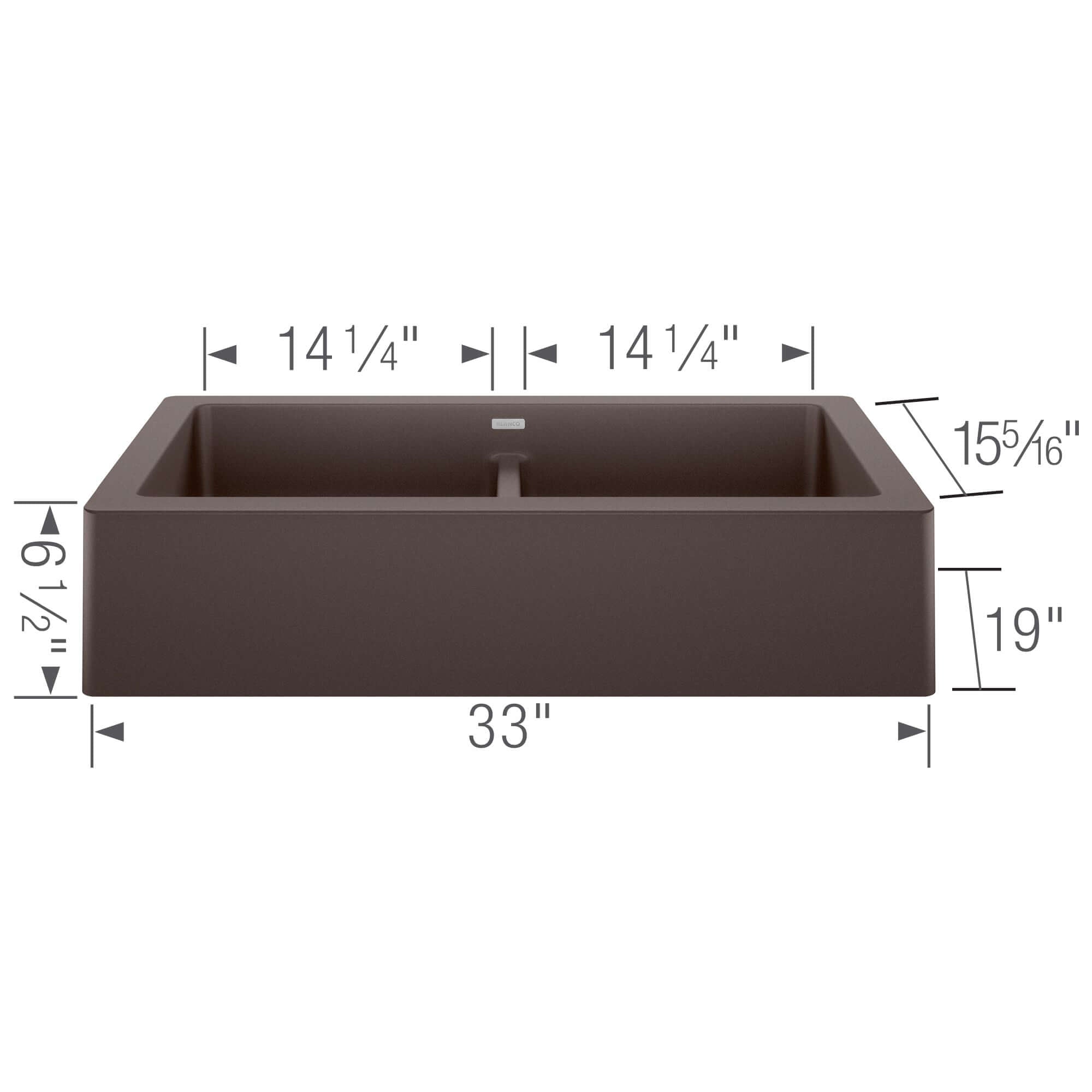 Blanco Vintera 33" Granite Composite Workstation Farmhouse Sink, Silgranit, 50/50 Double Bowl, Cafe, 526552