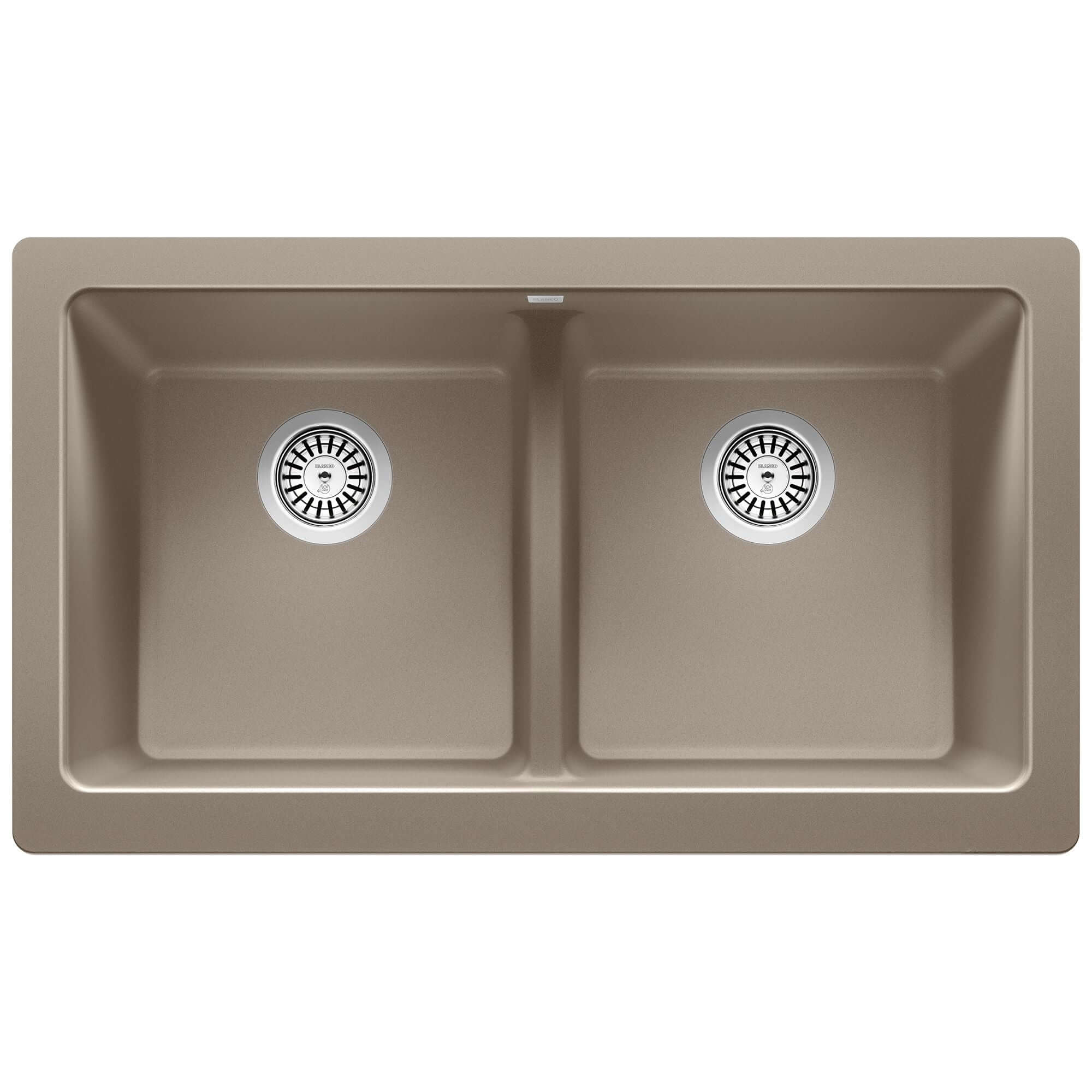 Blanco Vintera 33" Granite Composite Workstation Farmhouse Sink, Silgranit, 50/50 Double Bowl, Truffle, 526553