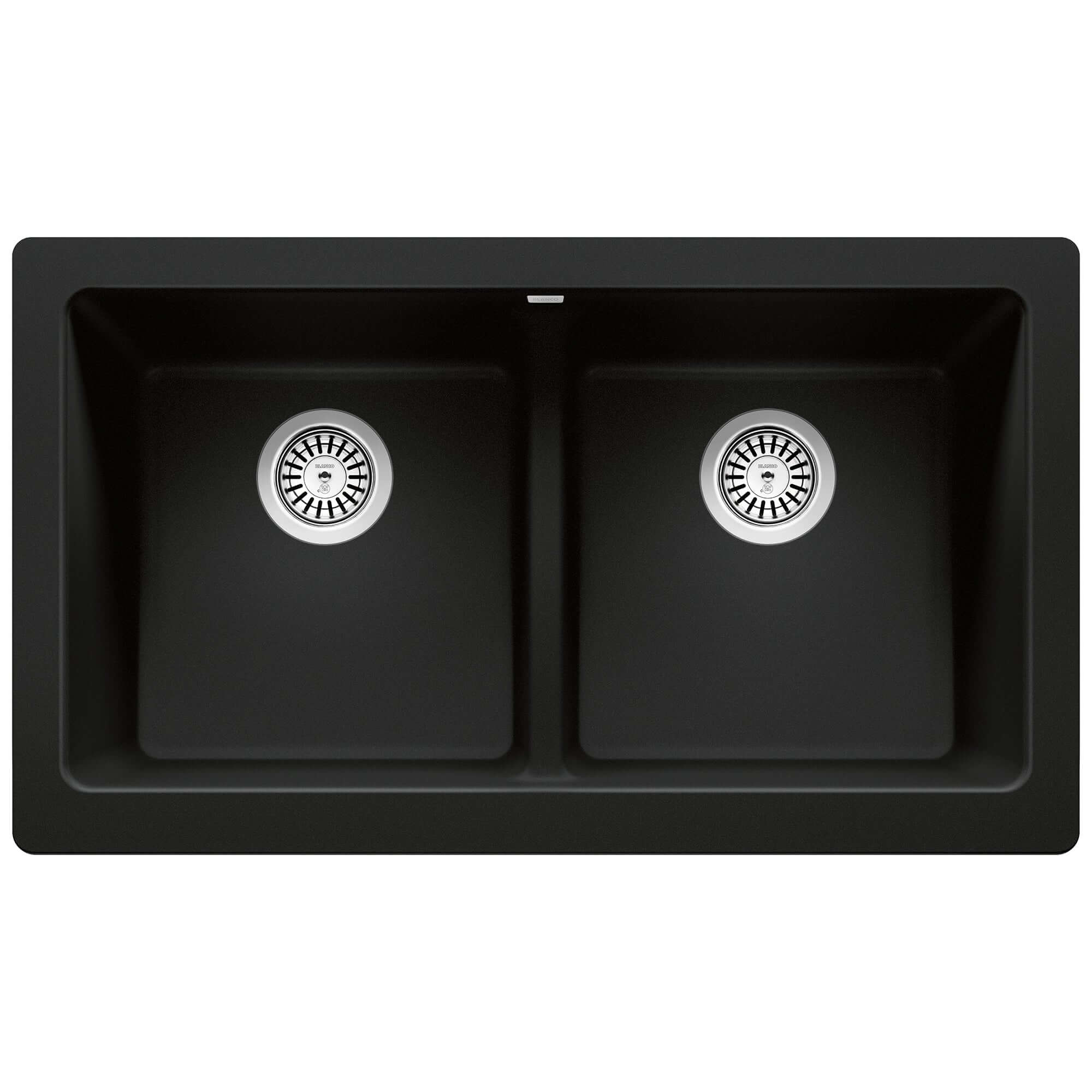 Blanco Vintera 33" Granite Composite Workstation Farmhouse Sink, Silgranit, 50/50 Double Bowl, Coal Black, 526554