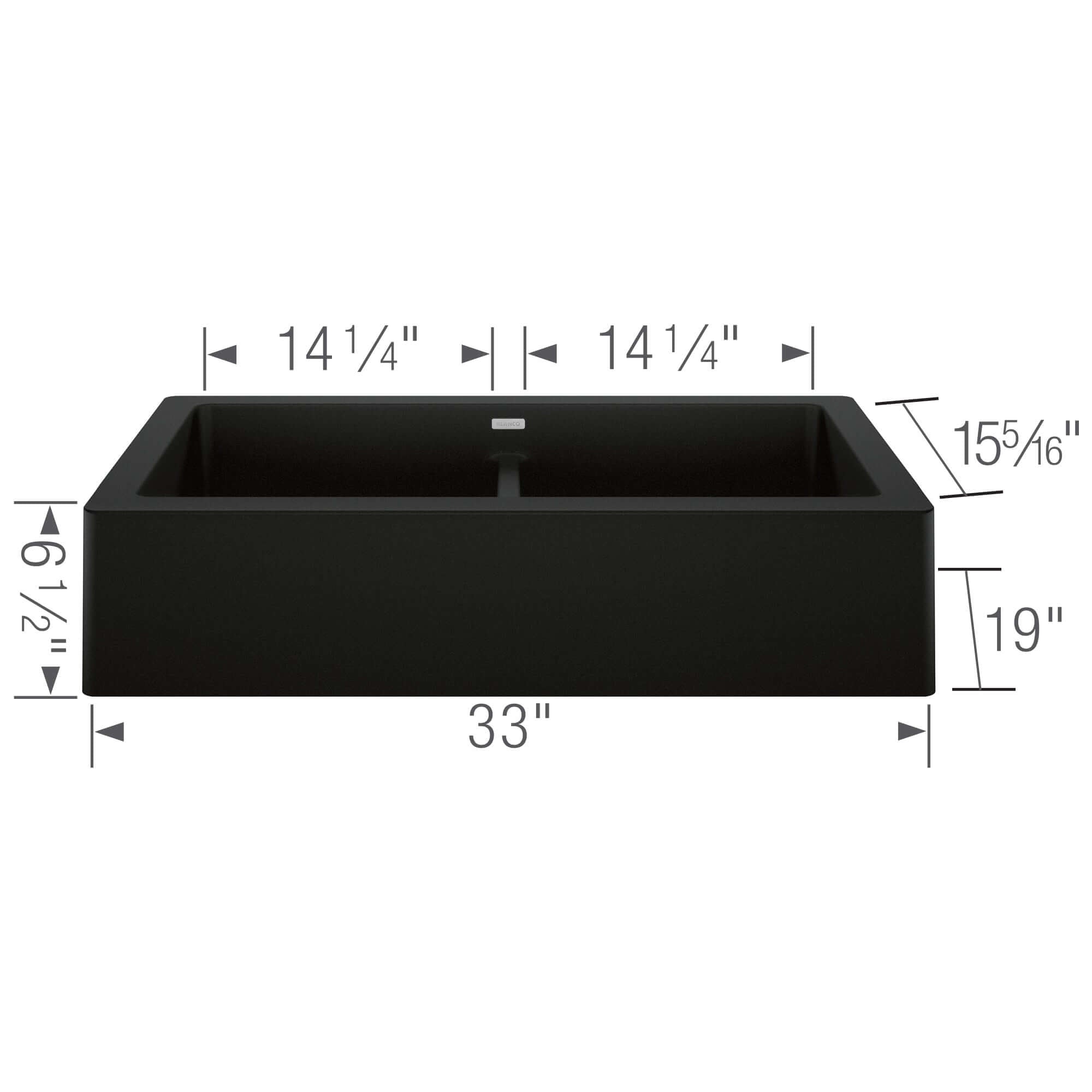 Blanco Vintera 33" Granite Composite Workstation Farmhouse Sink, Silgranit, 50/50 Double Bowl, Coal Black, 526554