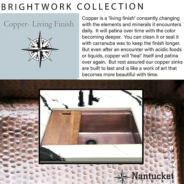 Nantucket Sinks Brightwork Home 32" Dual Mount Copper Workstation Kitchen Sink with Accessories, 16 Gauge, KCH-PS-3220