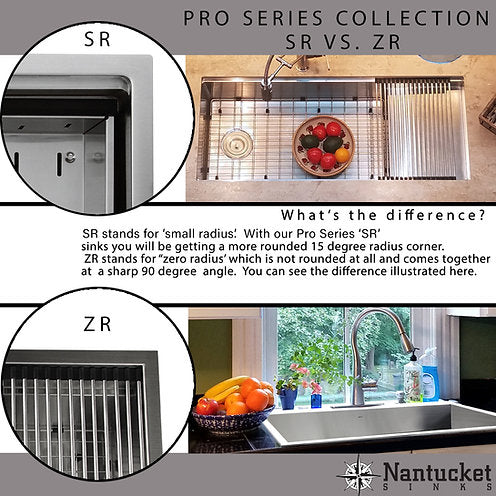 Nantucket Sinks Pro Series 25" Drop In/Topmount 304 Stainless Steel Kitchen Sink with Accessories, 16 Gauge, SR2522-16