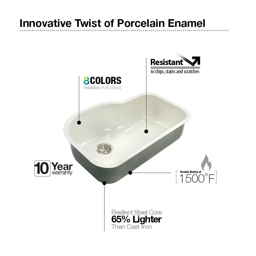 Houzer 31" Porcelain Enamel Steel Undermount Single Bowl Kitchen Sink, Yellow, PCH-3700 LE - The Sink Boutique