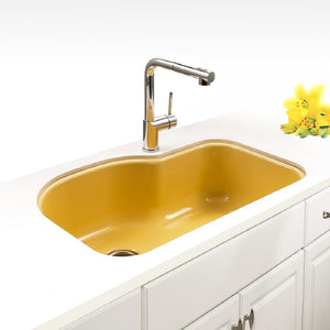 Alternate Image for Houzer 31" Porcelain Enamel Steel Undermount Single Bowl Kitchen Sink, Yellow, PCH-3700 LE