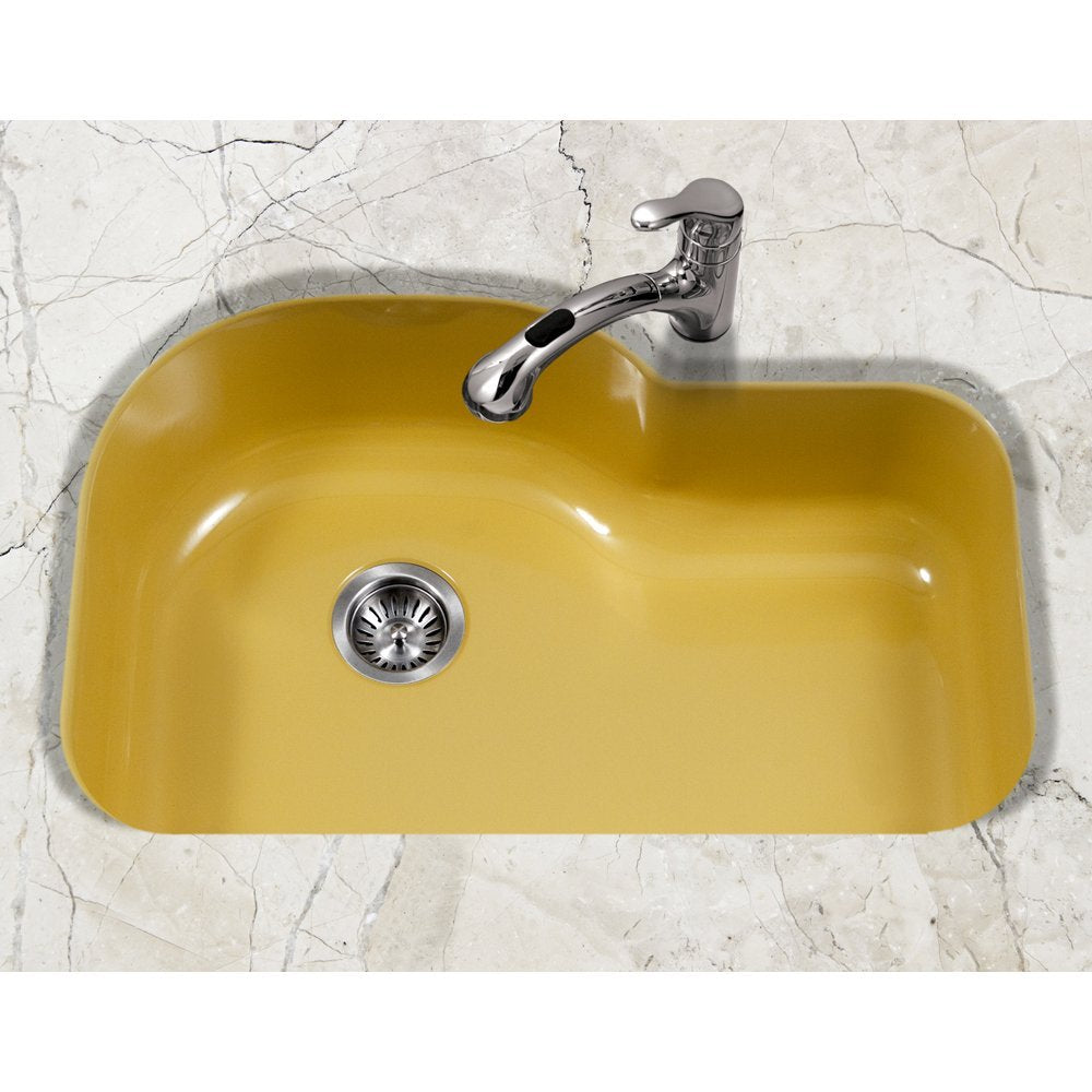 Houzer 31" Porcelain Enamel Steel Undermount Single Bowl Kitchen Sink, Yellow, PCH-3700 LE - The Sink Boutique