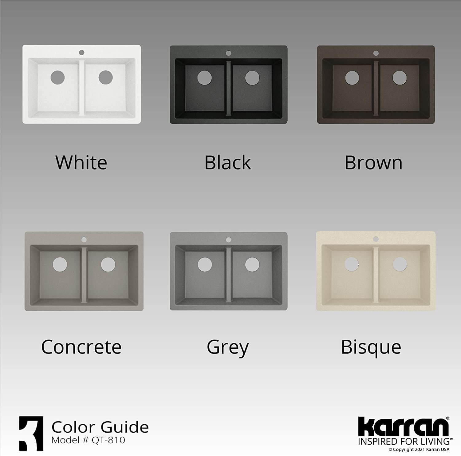 Karran 33" Drop In/Topmount Quartz Composite Kitchen Sink, 50/50 Double Bowl, Black, QT-810-BL