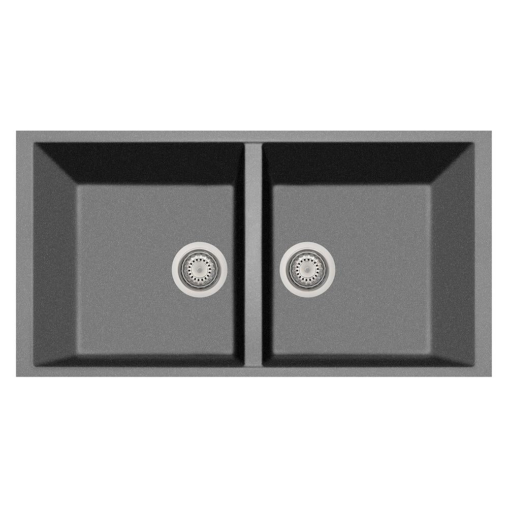 Latoscana Plados 34" Undermount Double Bowl Kitchen Sink, Silver, AM8620ST-42