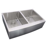 Nantucket Sinks Pro Series 33" Stainless Steel Farmhouse Sink, Double Bowl, APRON332210-DBL-SR - The Sink Boutique