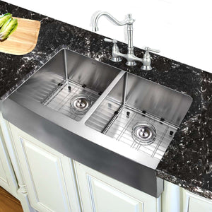 Alternate Image for Nantucket Sinks Pro Series 33" Stainless Steel Farmhouse Sink, 16 Gauge, Double Bowl, APRON332210-DBL-SR