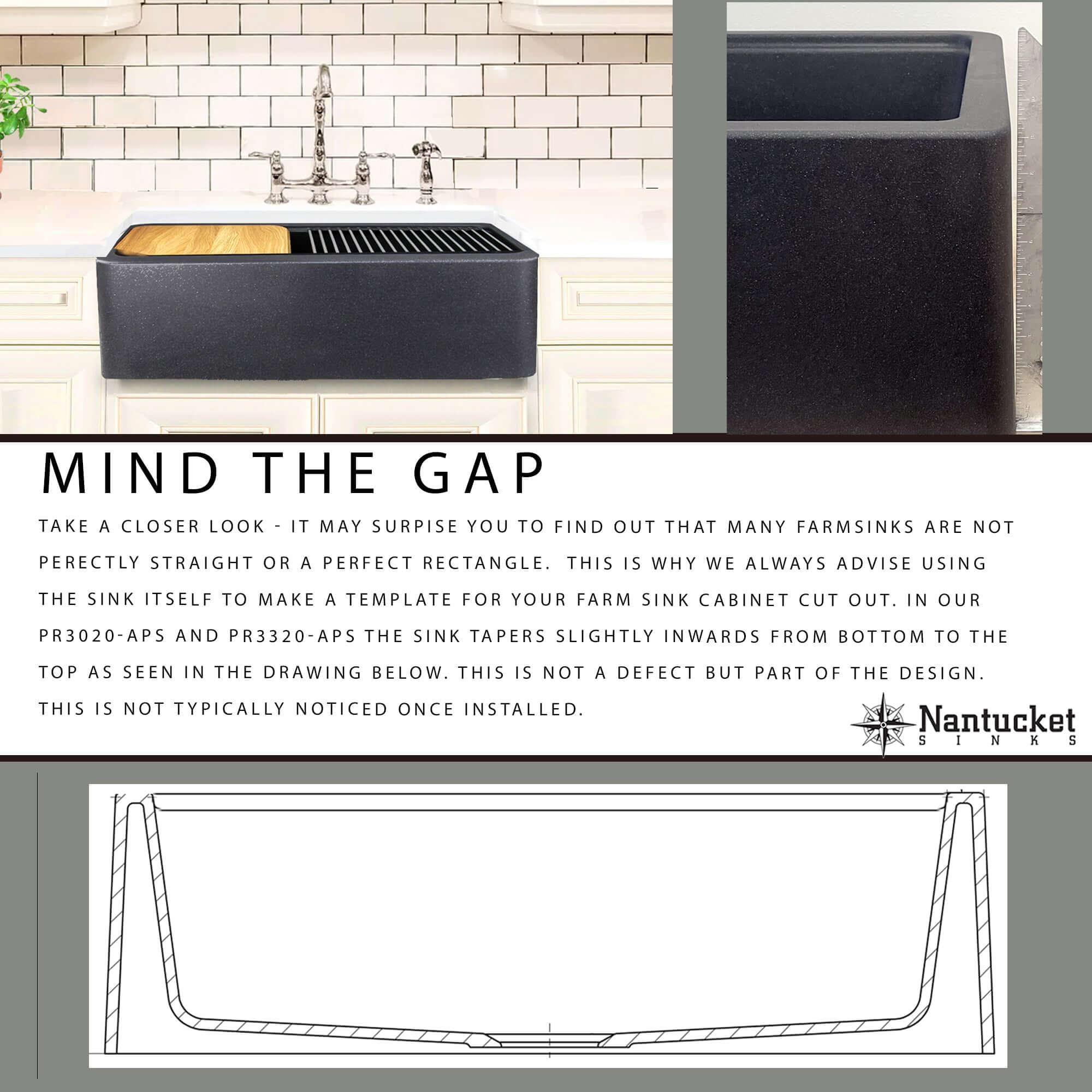 Nantucket Sinks Rockport 33" Granite Composite Workstation Farmhouse Sink with Accessories, Titanium, PR3320-APS-TI