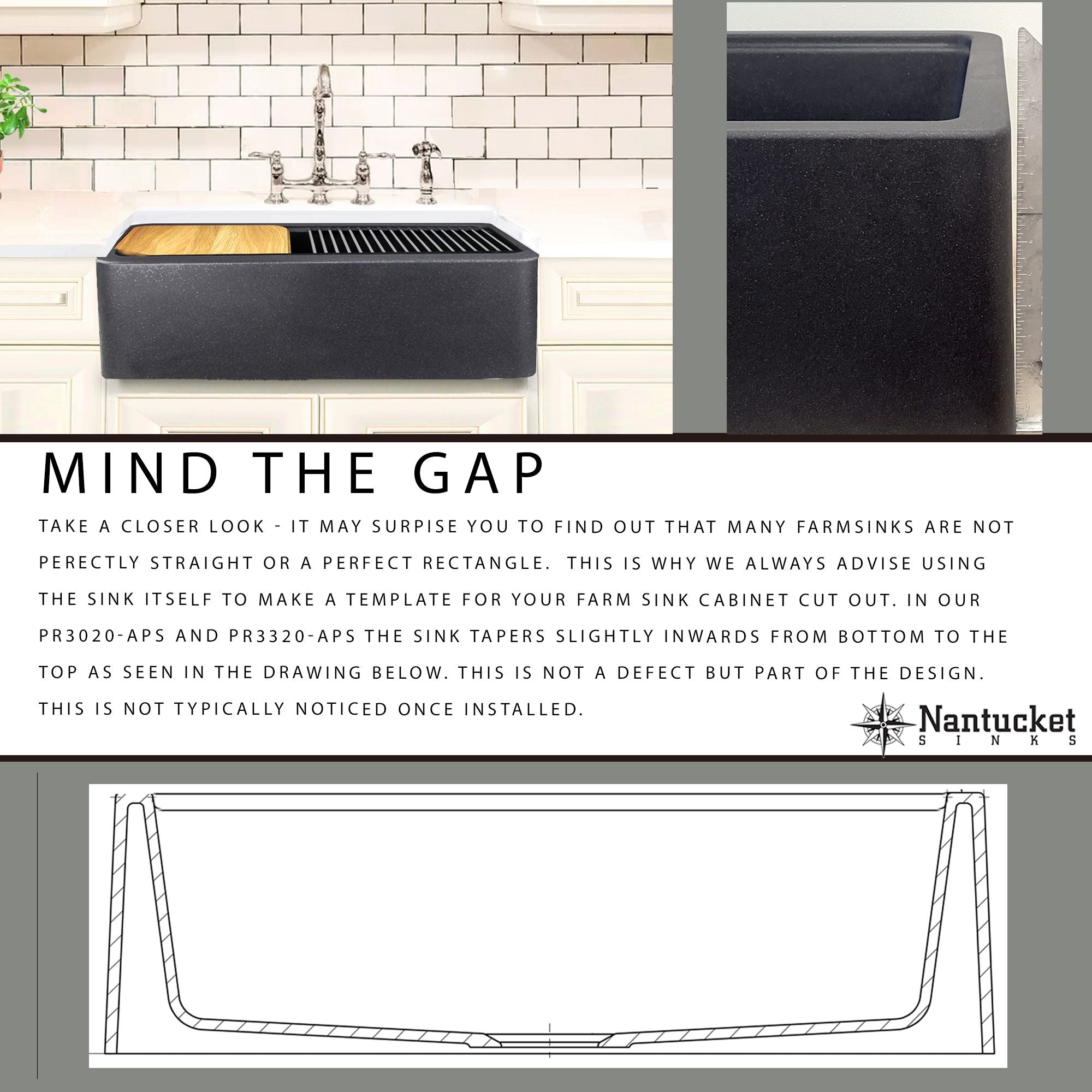 Nantucket Sinks Rockport 33" Granite Composite Workstation Farmhouse Sink with Accessories, Light Grey, PR3320-APS-G